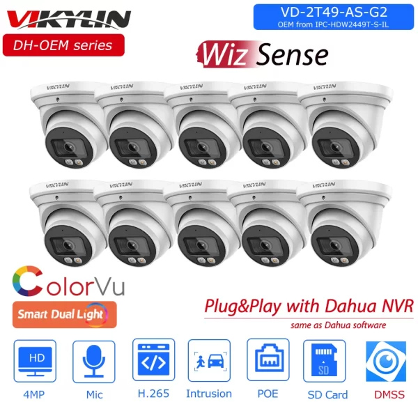10PCS OEM Dahua 4MP Smart Dual Light IP Camera IPC-HDW2449T-S-IL WizSense Built-in Mic Security CCTV Surveillance Network Camera