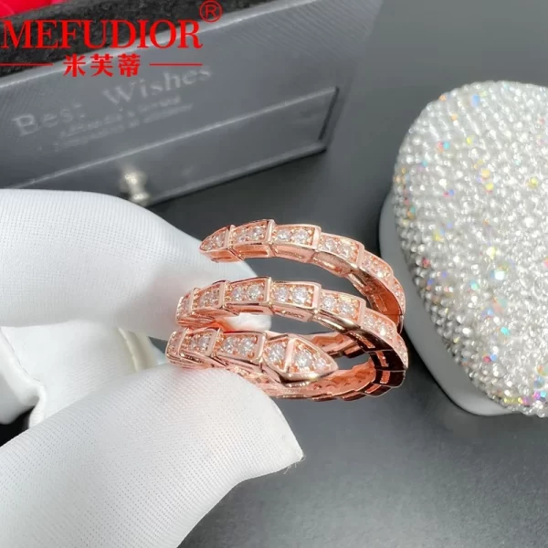 18K Real White Gold Rose Gold Three Cilcles Snake Bone Ring Natural Full Diamond Open Wedding 4 18K Real White Gold/Rose Gold Three Cilcles Snake Bone Ring Natural Full Diamond Open Wedding Bands Women's Luxury Jewelry Gift