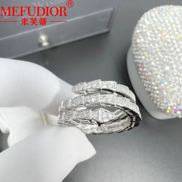 18K Real White Gold Rose Gold Three Cilcles Snake Bone Ring Natural Full Diamond Open Wedding 5 18K Real White Gold/Rose Gold Three Cilcles Snake Bone Ring Natural Full Diamond Open Wedding Bands Women's Luxury Jewelry Gift