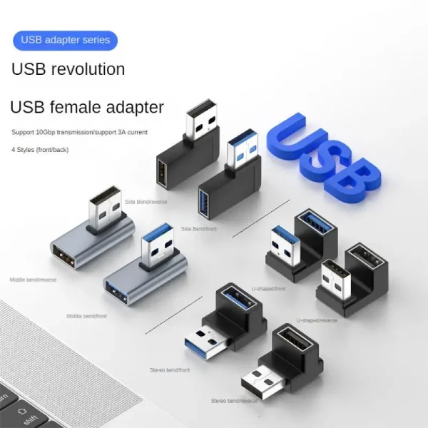 1pc USB Adapter 90 Degree Right Angle USB Female To USB Male Adapter 10Gbps Data Transfer 1 1pc USB Adapter 90 Degree Right Angle USB Female To USB Male Adapter 10Gbps Data Transfer Converter Coupler For Laptop Computer