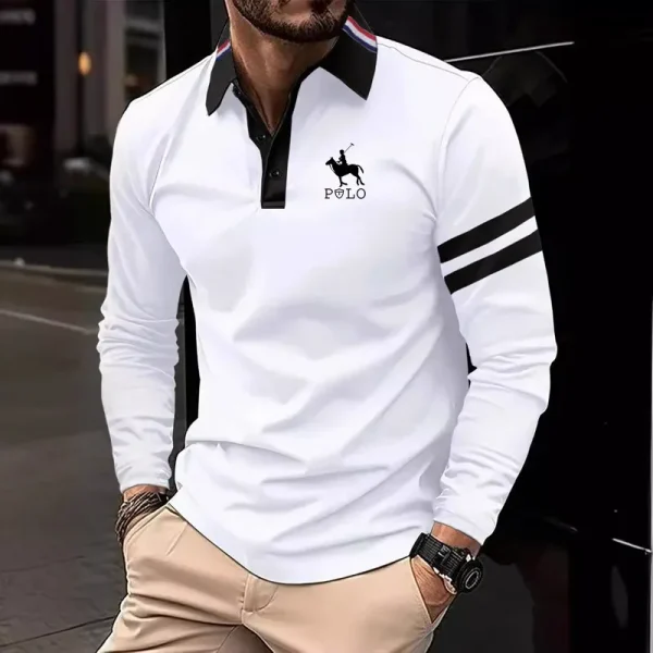 2024 New Summer Men's Long sleeved Polo Shirt Fashion Head Show Slim Fit Long sleeved Shirt - Image 2