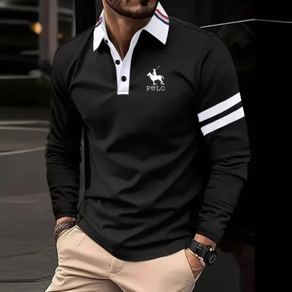 2024 New Summer Men's Long sleeved Polo Shirt Fashion Head Show Slim Fit Long sleeved Shirt