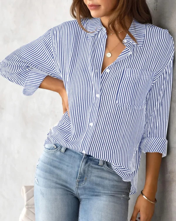 2024 Women s Shirt Blouse Striped classic Print Button Long Sleeve Casual No pockets Daily Basic 4 2024 Women's Shirt Blouse Striped classic Print,Button Long Sleeve Casual No pockets Daily Basic Shirt Fall & Winter Tops