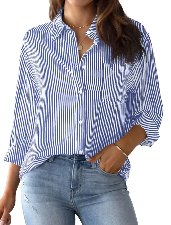 2024 Women s Shirt Blouse Striped classic Print Button Long Sleeve Casual No pockets Daily Basic 2024 Women's Shirt Blouse Striped classic Print,Button Long Sleeve Casual No pockets Daily Basic Shirt Fall & Winter Tops
