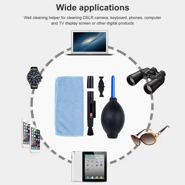 3IN1 Camera Cleaning Kit Suit Dust Cleaner Brush Air Blower Wipes Clean Cloth kit for Gopro for Canon for Nikon Camcorder VCR