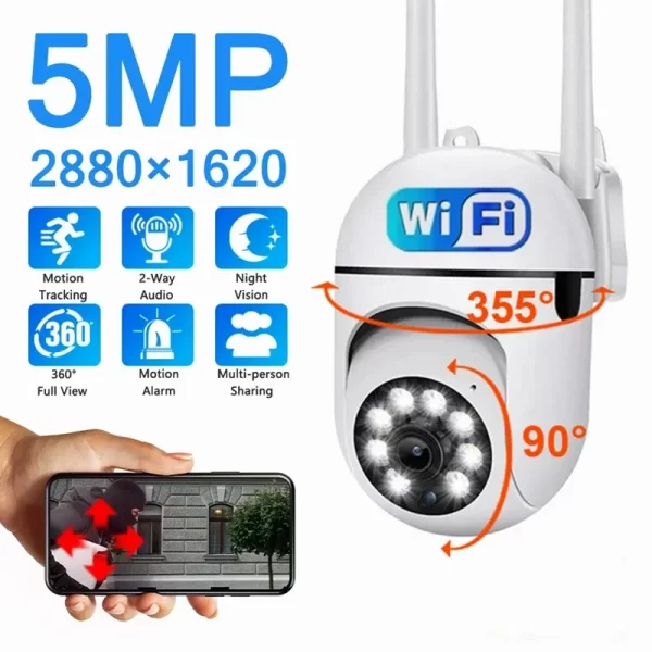 5MP Wifi Wireless Security Monitor Cameras Color Night Vision Outdoor IP66 Waterproof Cam Smart Home CCTV HD Surveillance Camera