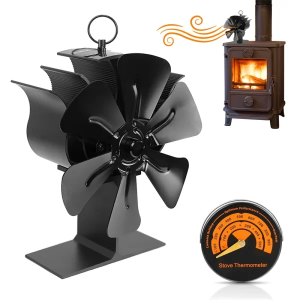 6/5/4 Blades Black Fireplace Fan Heat Powered Stove Fan No Battery Wood Burner Wall Mounted Eco Quiet Fan