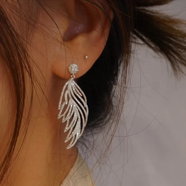 Aazuo Luxury Jewelry 18K White Gold Natrual Diamonds 1.85ct High Quality Feather Stud Earrings Gifted For Women Senior Banquet - Image 5