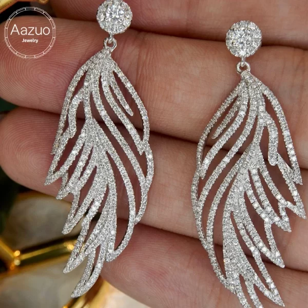 Aazuo Luxury Jewelry 18K White Gold Natrual Diamonds 1.85ct High Quality Feather Stud Earrings Gifted For Women Senior Banquet