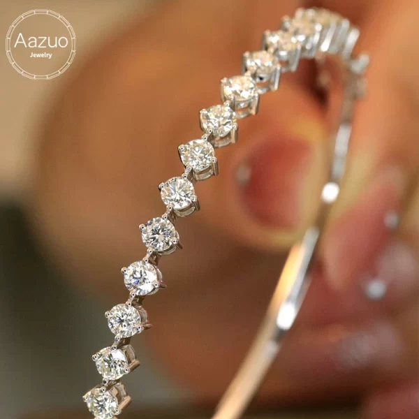 Aazuo Luxury Jewelry 18K White Gold Natrual Diamonds 3.0ct Tennis Bangle For Woman Upscale Trendy Wedding Engagement Party
