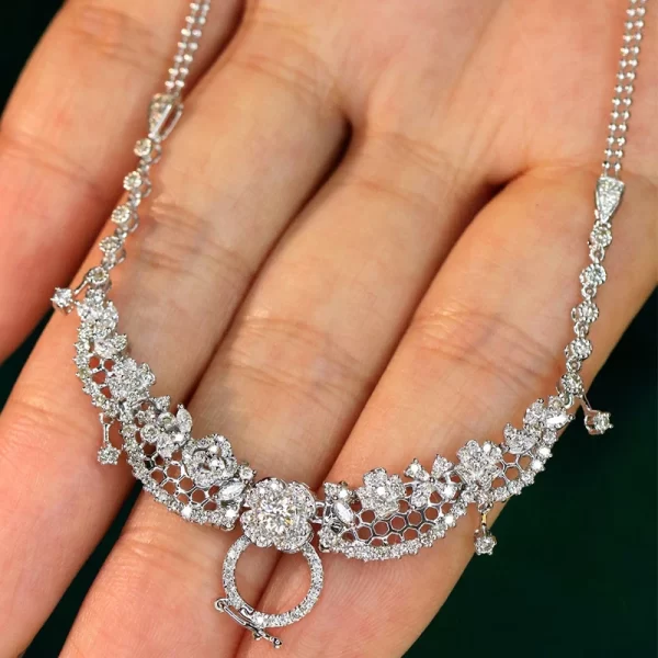 Aazuo Real Jewelry 18K White Gold Real Diamonds 1.7ct Luxury Flower Necklace For Woman Senior Party Charm Jewelry Gift Real Gold - Image 5