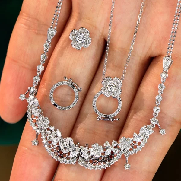 Aazuo Real Jewelry 18K White Gold Real Diamonds 1.7ct Luxury Flower Necklace For Woman Senior Party Charm Jewelry Gift Real Gold - Image 6