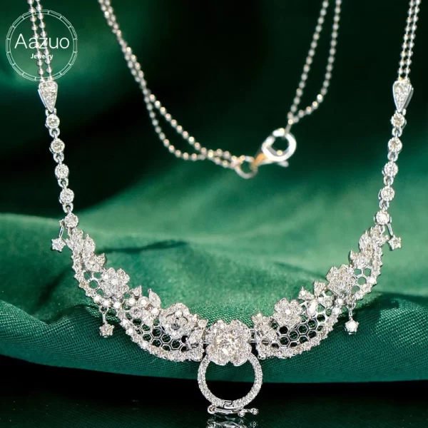 Aazuo Real Jewelry 18K White Gold Real Diamonds 1.7ct Luxury Flower Necklace For Woman Senior Party Charm Jewelry Gift Real Gold