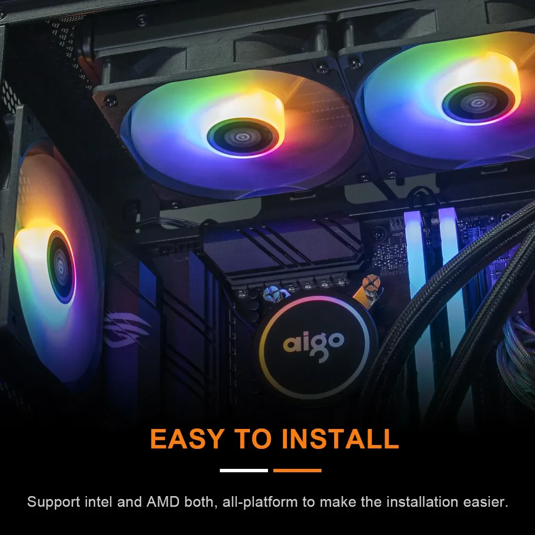 Aigo Water Cooler CPU Cooling Computer RGB Water Cooling Heatsink Integrated CPU Cooler Fan Radiator LGA 1700/1151/2011/AM3 /AM4 4 Aigo Water Cooler CPU Cooling Computer RGB Water Cooling Heatsink Integrated CPU Cooler Fan Radiator LGA 1700/1151/2011/AM3 /AM4 - Image 4