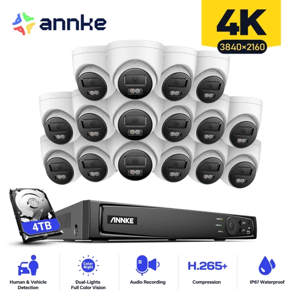 Annke H.265+ 4K Smart Dual Light POE Camera System 4MM Lens Human Vehicle Detection IP67 Security Protection Video Surveillance