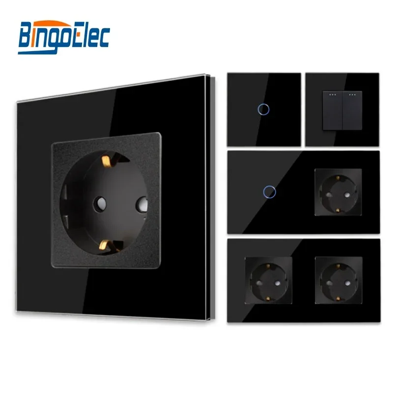 Bingoelec EU Standard Black Sockets and Switches with Crystal Glass Panel Sensor Switch with Socket Home Improvement 1 Bingoelec EU Standard Black Sockets and Switches with Crystal Glass Panel Sensor Switch with Socket Home Improvement