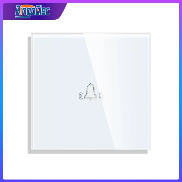Bingoelec EU Standard Doorbell Touch Sensor Switch 86*86mm Crystal Glass Panel LED Backlight Door Bell Switches Home Improvement