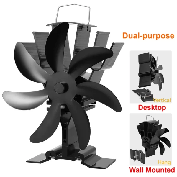 Dual-purpose 7 Blade Fireplace Fan Desktop Wall-mounted Thermal Power Efficient Heat Dissipation Heat Powered Stove Fan