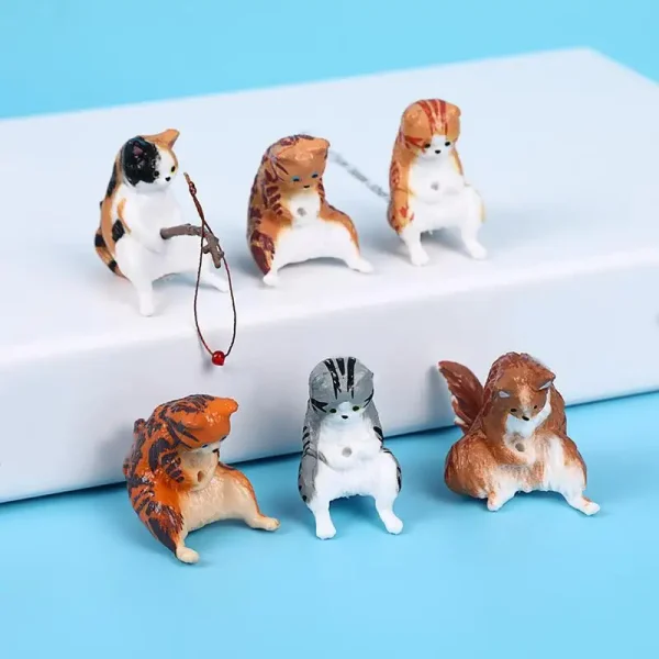 Funny Cats Fishing Figurine Cat Sculpture Sitting Fishing Cat Resin Ornament Fish Tank Landscaping Aquarium Home Decoration - Image 3