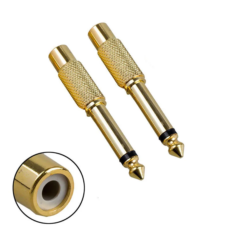 2pcs 6.35mm 1/4" Male Mono Plug to RCA Female 6.5mm Jack Audio Stereo Adapter Connector Plug Converter Sound Mixer