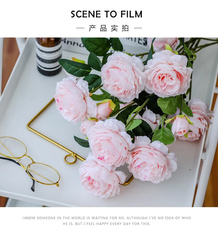 H2ea8feab84b14f019ba9ab62addba290L 3 Heads Fake Peony Vases for Home Decoration Accessories Wedding Decorative Flowers Scrapbooking Garden Household Products