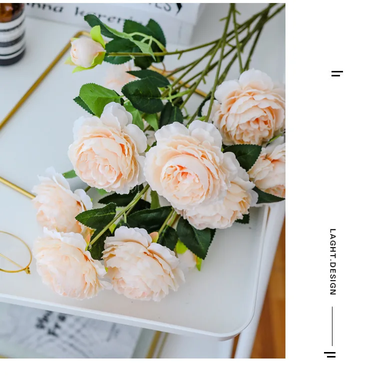 H4675fb13dd3f477d9c0d3abb1b553ba2m 3 Heads Fake Peony Vases for Home Decoration Accessories Wedding Decorative Flowers Scrapbooking Garden Household Products