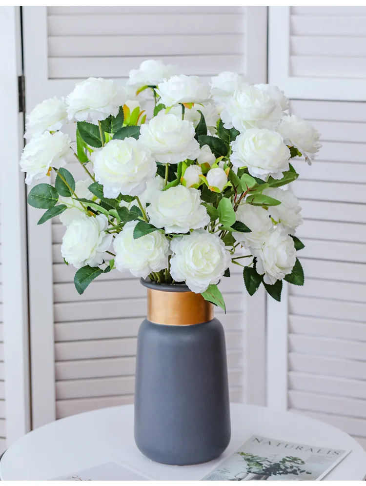 H90b22d64961d4e2da13ef220e58494f1o 3 Heads Fake Peony Vases for Home Decoration Accessories Wedding Decorative Flowers Scrapbooking Garden Household Products