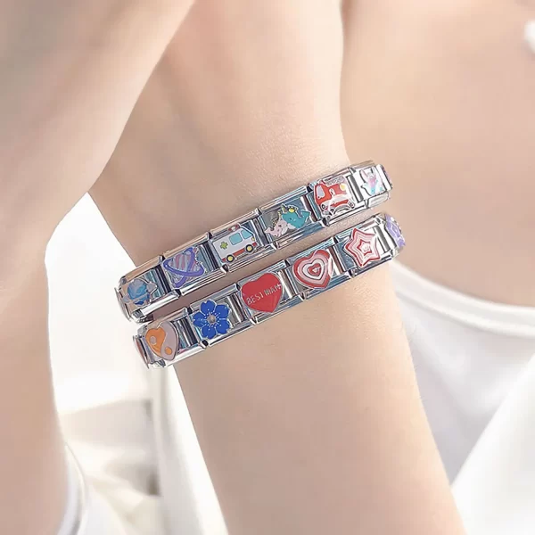 Hapiship Romantic Colour Heart Star Flwoer Tai Chi Italian Charm Links Fit 9mm Stainless Steel Bracelet Jewelry DIY Making DJ597 - Image 2