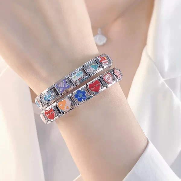 Hapiship Romantic Colour Heart Star Flwoer Tai Chi Italian Charm Links Fit 9mm Stainless Steel Bracelet Jewelry DIY Making DJ597 - Image 3