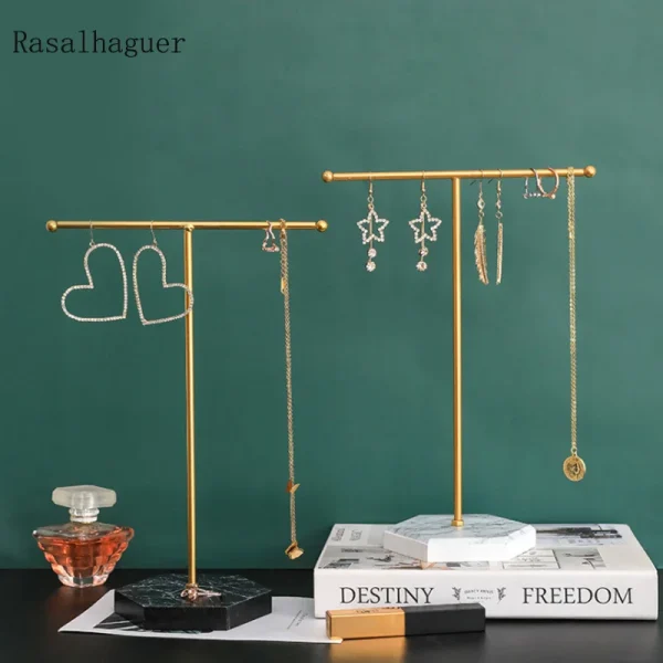 High Level Wooden Bottom Gold T-shaped Earrings Ring Necklace Watch Jewelry Shelf Jewelry Stand Counter Pendant Jewelry Display - Image 4