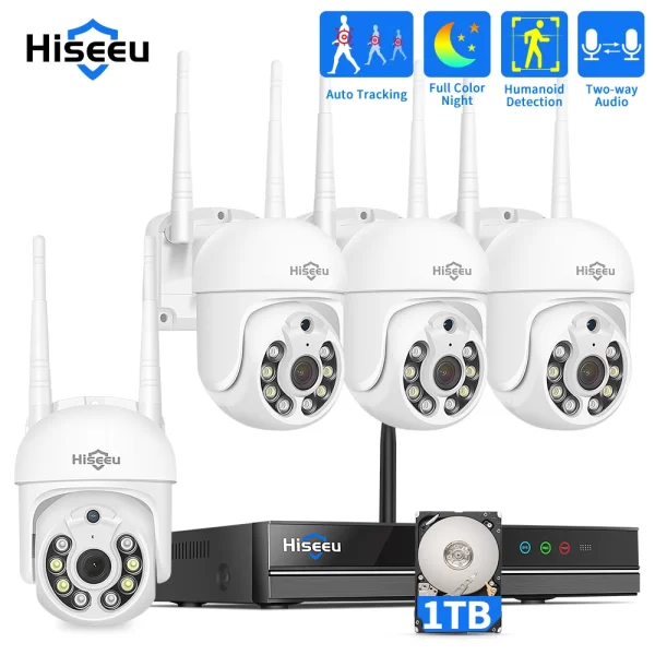 Hiseeu 10CH NVR 5MP Wifi IP PTZ Digital Zoom CCTV Security Video Surveillance Camera System Audio Outdoor Night Full Color Kit