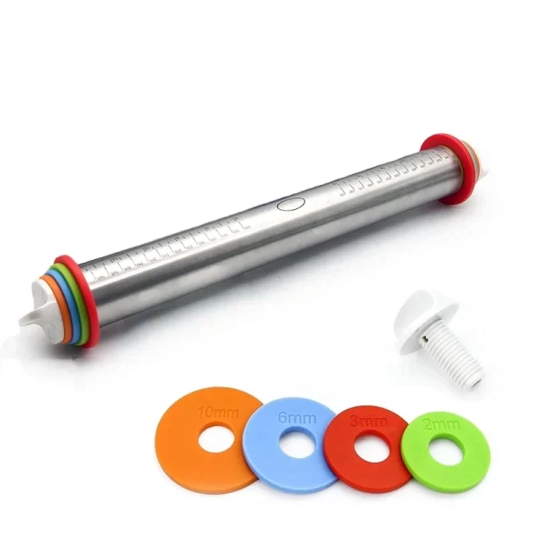 Holaroom Length Adjustable Rolling Pin Stainless Steel Fondant 43cm Rolling Pin Cake Roller Dough Rolling Pin Bakeware Tools