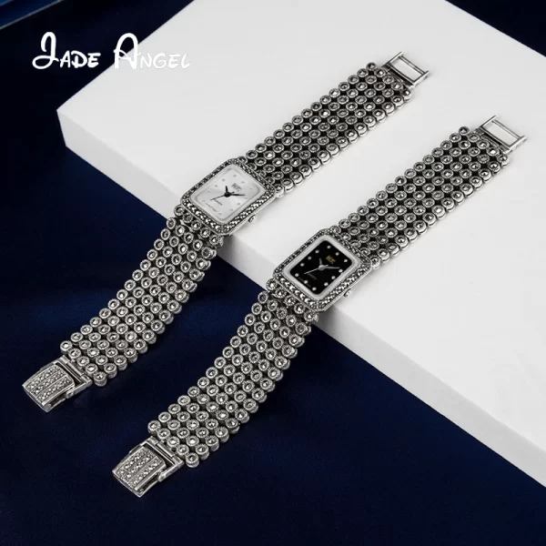 JADE ANGEL 925 Sterling Silver Ladies Vintage Oblong Quartz Watch Bracelet Classic Entry Lux High Quality Jewelry For Gift - Image 2
