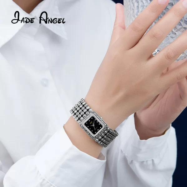 JADE ANGEL 925 Sterling Silver Ladies Vintage Oblong Quartz Watch Bracelet Classic Entry Lux High Quality Jewelry For Gift - Image 3