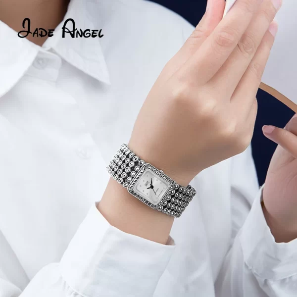 JADE ANGEL 925 Sterling Silver Ladies Vintage Oblong Quartz Watch Bracelet Classic Entry Lux High Quality Jewelry For Gift - Image 4
