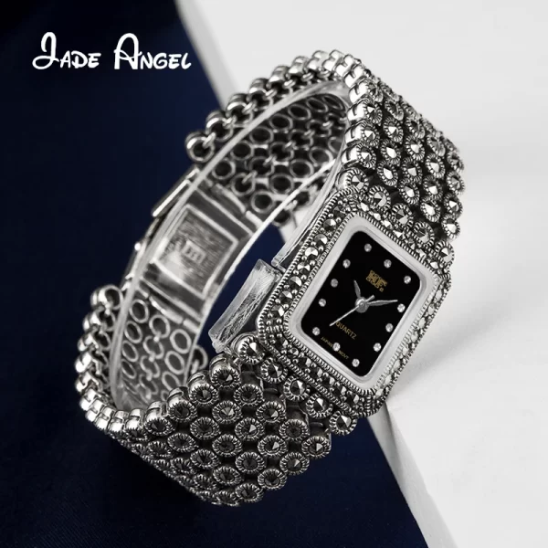 JADE ANGEL 925 Sterling Silver Ladies Vintage Oblong Quartz Watch Bracelet Classic Entry Lux High Quality Jewelry For Gift - Image 5