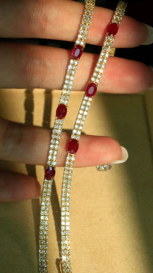 KUGG 18K Rose Gold Bracelet Luxury Real Natural Diamonds 3.25carat Shiny Ruby Fine Classic Shape Jewelry for Women Birthday Gift - Image 2