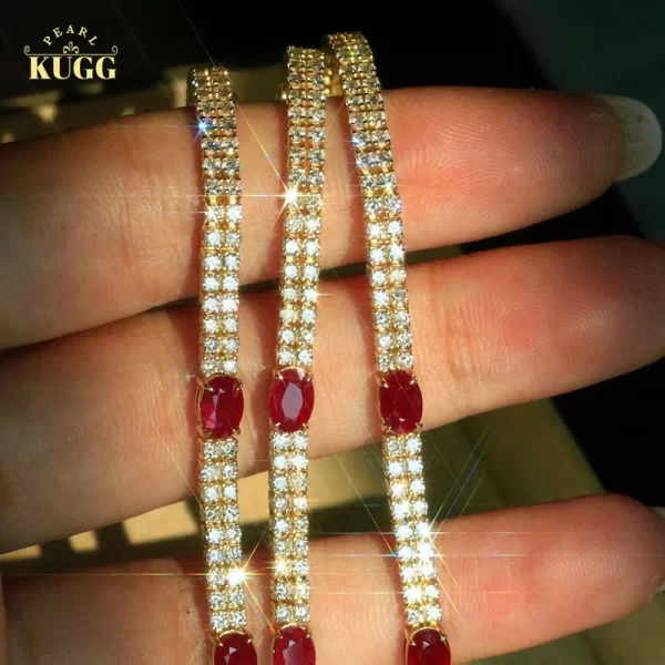 KUGG 18K Rose Gold Bracelet Luxury Real Natural Diamonds 3.25carat Shiny Ruby Fine Classic Shape Jewelry for Women Birthday Gift
