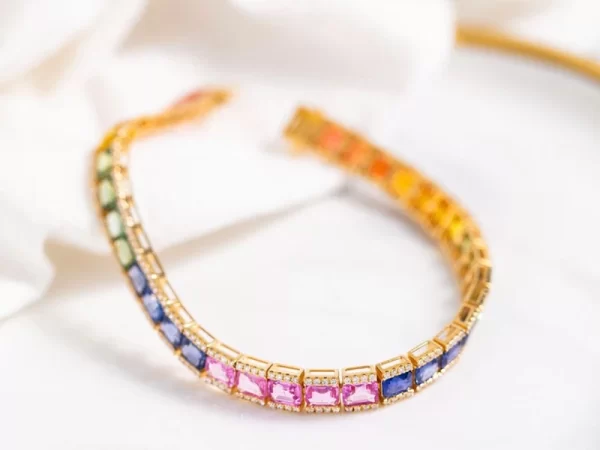 KUGG 18K Rose Gold Bracelet Real Natural Aquamarine Luxury Rianbow Shape Shiny Diamond Jewelry for Women Engagement Party - Image 5