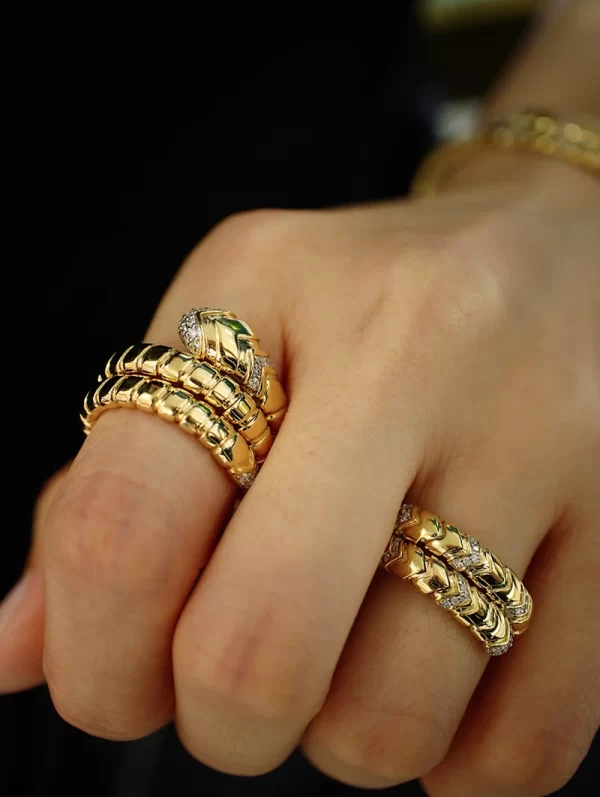 KUGG 18K Yellow Gold Bangle Vintage Snake Design 0.45carat Real Natural Diamond Bangle for Women High Party Jewelry - Image 3