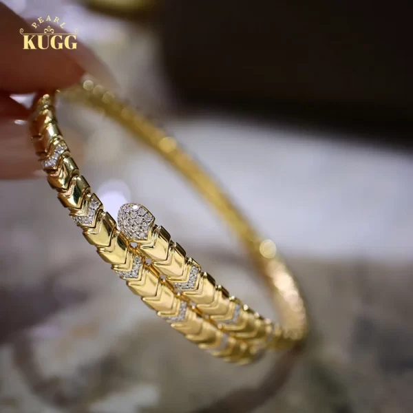 KUGG 18K Yellow Gold Bangle Vintage Snake Design 0.45carat Real Natural Diamond Bangle for Women High Party Jewelry
