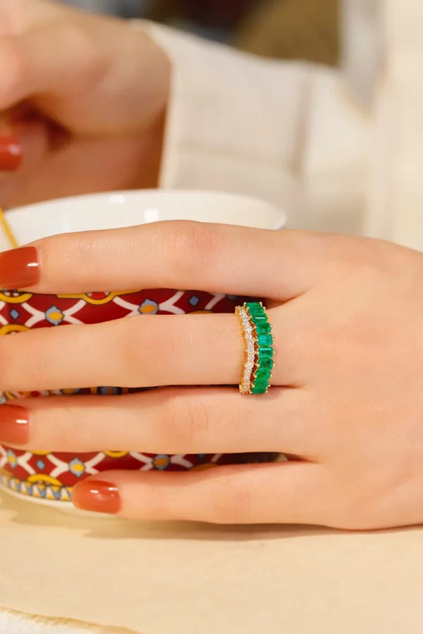 KUGG 18K Yellow Gold Rings Luxury Elegant Design Real Natural Emerald Shiny Diamond Gemstone Ring for Women High Party Jewelry - Image 5