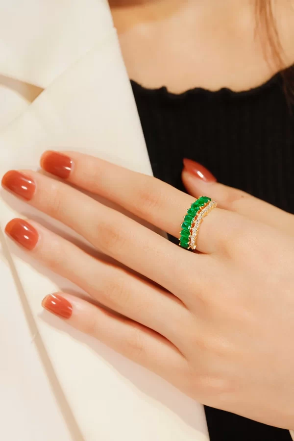 KUGG 18K Yellow Gold Rings Luxury Elegant Design Real Natural Emerald Shiny Diamond Gemstone Ring for Women High Party Jewelry - Image 6