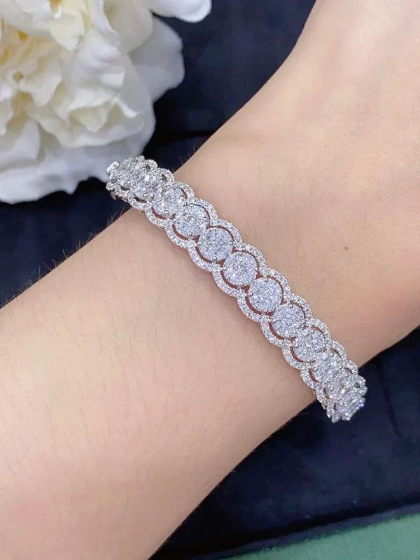 LUOWEND 100% 18K White Gold Bangle Luck Copper Coin Design 3.85carat Real Natural Diamond Bangle for Women High Party Jewelry - Image 6