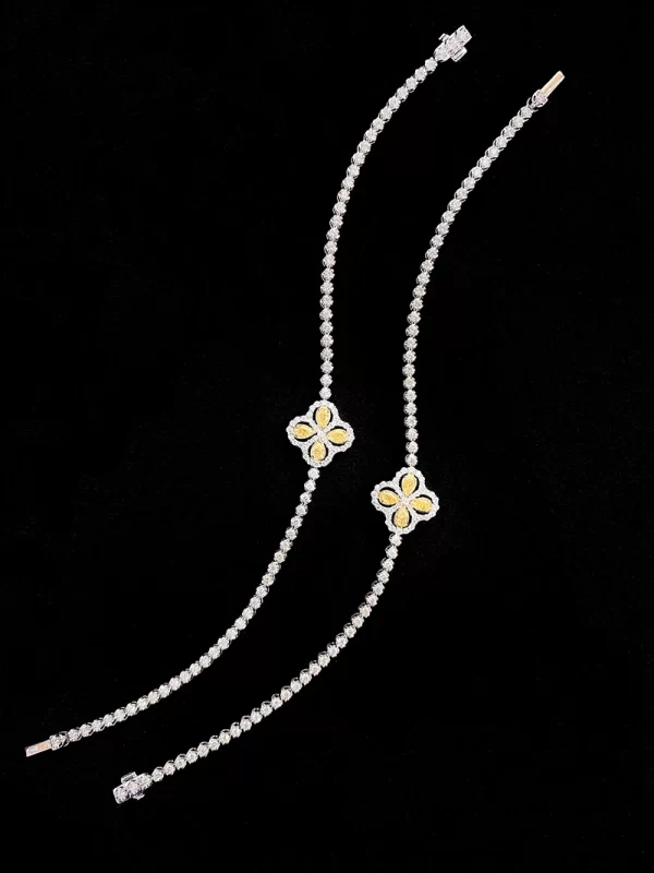 LUOWEND 18K White Gold Bracelet Real Natural Yellow Diamond Bracelet for Women Party Jewelry Luck Clover Design High Jewelry - Image 3