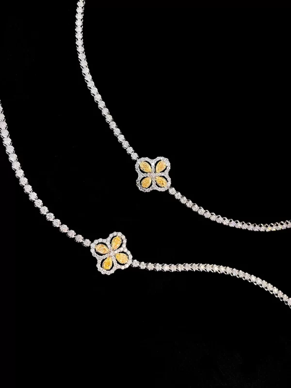 LUOWEND 18K White Gold Bracelet Real Natural Yellow Diamond Bracelet for Women Party Jewelry Luck Clover Design High Jewelry - Image 4