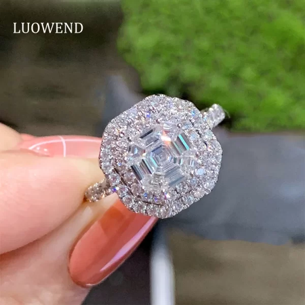 LUOWEND 18K White Gold Fine Natural Diamonds 0.55carat Jewelry Classic Style Rings for Women Engagement Party