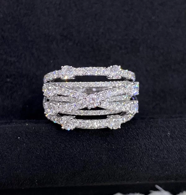 LUOWEND 18K White Gold Rings Creative Multi-Layer Cross Design Real Natural Diamond Ring for Women Senior Banquet High Jewelry - Image 4