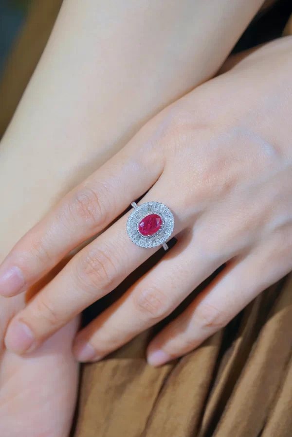 LUOWEND 18K White Gold Rings Luxury Oval Design Natural Ruby Real Diamond Engagement Ring for Women High Wedding Jewelry - Image 5