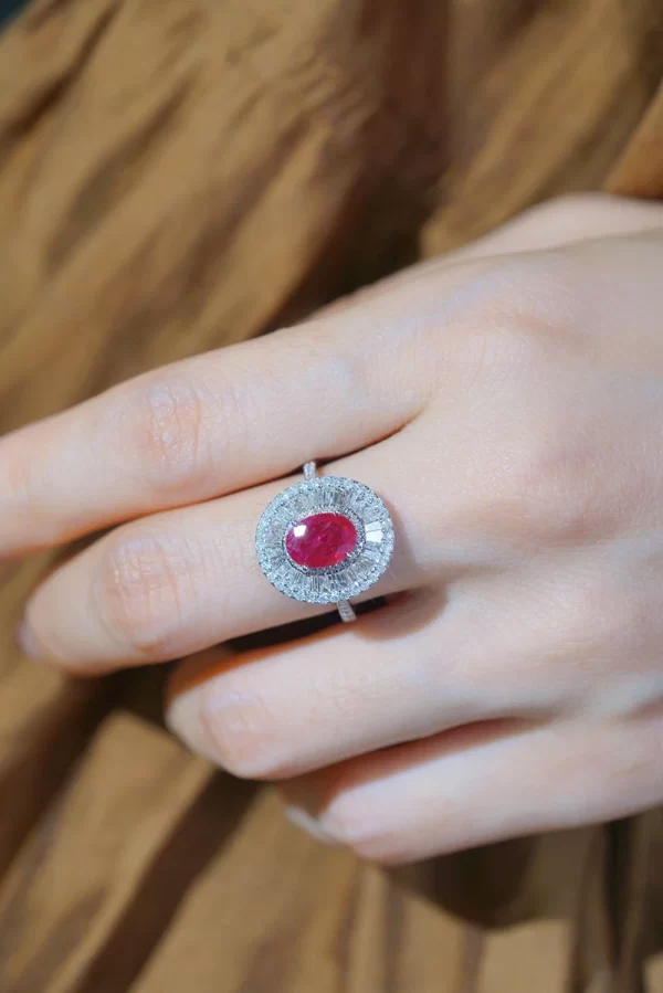 LUOWEND 18K White Gold Rings Luxury Oval Design Natural Ruby Real Diamond Engagement Ring for Women High Wedding Jewelry - Image 6